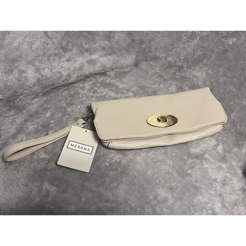 NEW Merona Clutch Wristlet With Turn Lock - Bone / Beige NWT